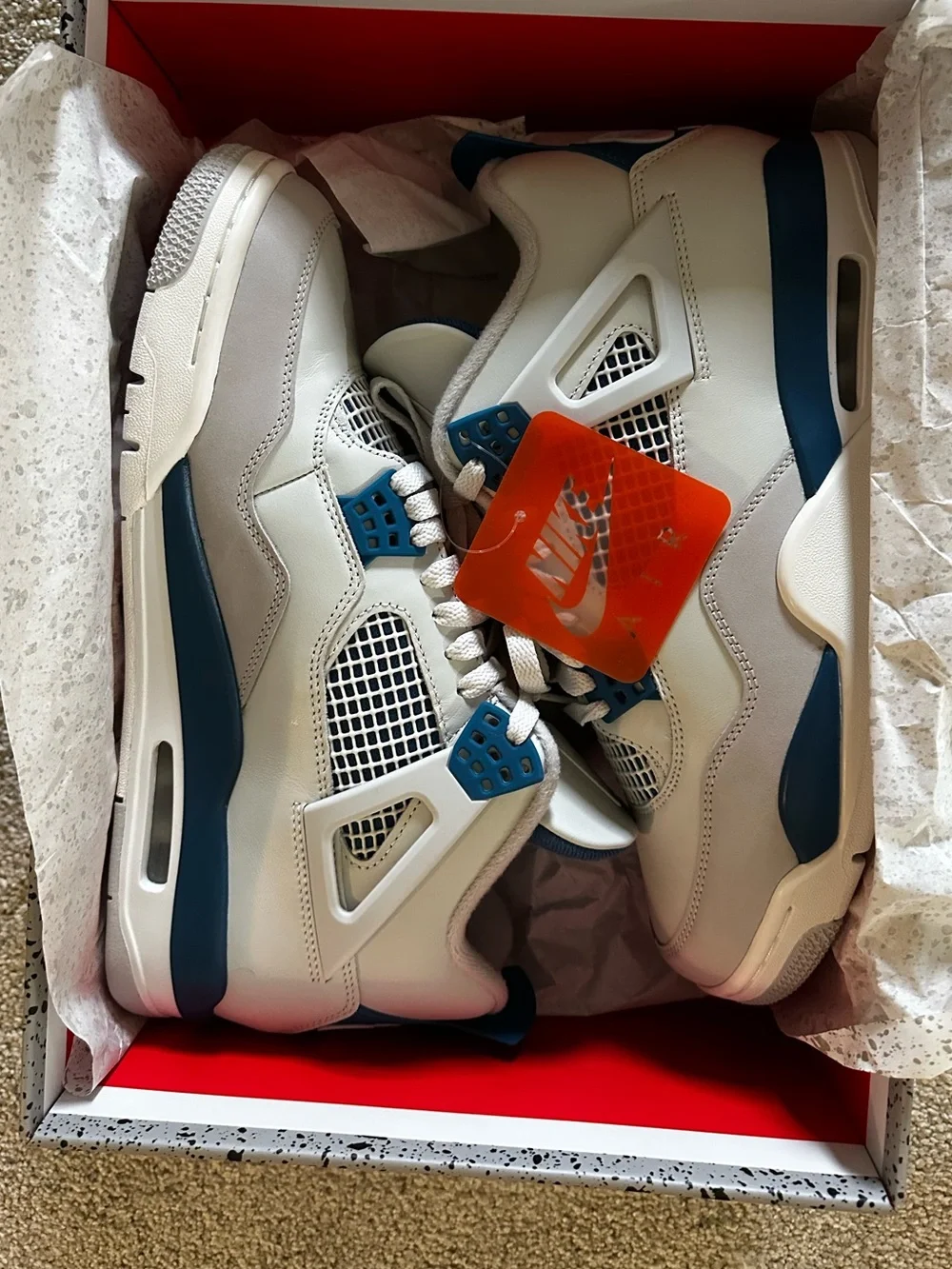 Jordan Men’s White and Blue Retro Basketball Sneakers